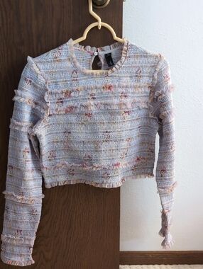 Needle & Thread Pastel Blue and Blush Floral Ruffle Long-Sleeve Top